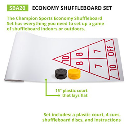 Champion Sports Shuffleboard Set (Cues & Pucks Included) - Easy Setup Indoor/Outdoor Group Game up to 4 Players – Multiple Styles