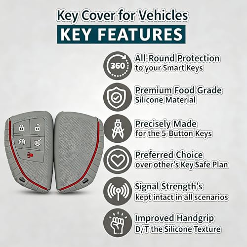 Silicone Key Fob Cover 2 Pack, Key Protector - 360° Key Protection Case for Chevrolet 2020-2026 Trailblazer/Equinox/Malibu, Anti-Scratch Silicone Key Cover (Gray/Gray) - color: Gray/Gray