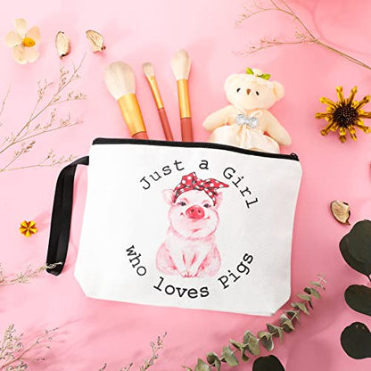 Sieral 2 Pcs Animal Lover Bag Gift for Women Travel Canvas Tote Portable Zipper Pouch Canvas Reusable Grocery Tote - style: Pig