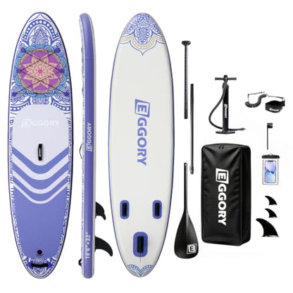 Inflatable Paddle Board,Stand Up Paddle Board Set, Extra Wide SUP Board with Removable Fin, Floating Paddle, Hand Pump, Waterproof Phone Pouch,Traveling Board - color: TT purple