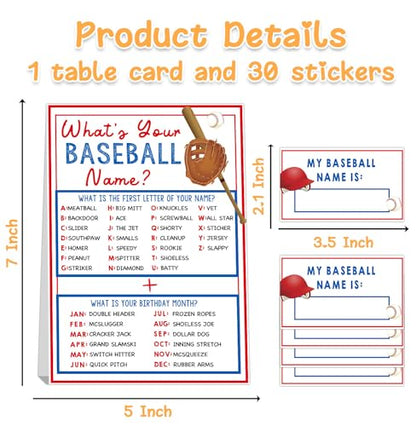 What's Your Baseball Name Game,1 Game Sign and 30 Name Stickers,Baseball Team Party Games， Birthday Game for Kids and Adult Parties,Baseball Activity Decoration Supplies - style: Baseball