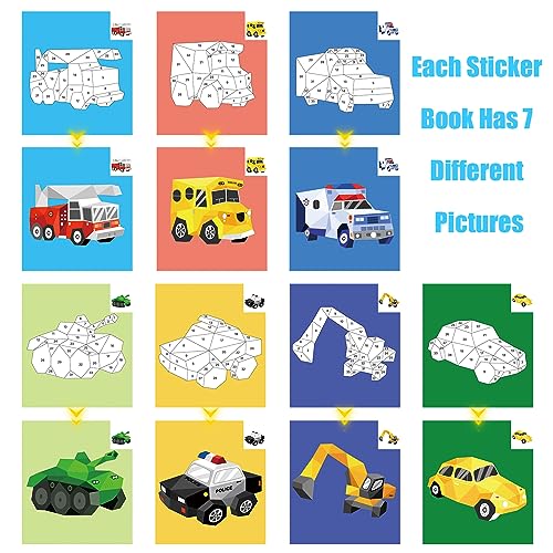 AEAHALY 4 Pack Paint By Sticker for Kids Crafts for Kids Ages 4-8 Sticker By Number Books Boys and Girls Birthday Gifts Party Favor, Travel Toys for Toddlers Learning (Princess+Animal+Horse+Vehicle) - style: Style1-4PCS