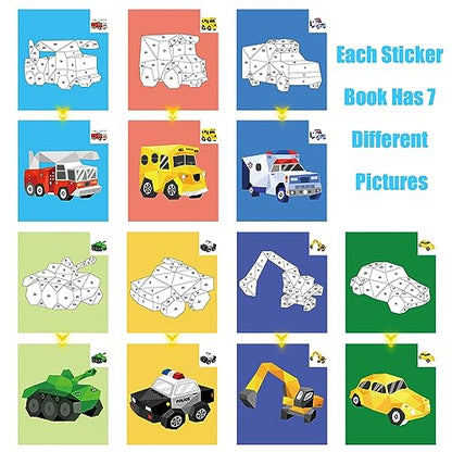 Vehicle Paint by Sticker Book Crafts for Kids Ages 4-8 Sticker by Number Boys and Girls Birthday Gifts Party Favor, Travel Toys Car Stickers for Toddler Learning - style: Vehicle