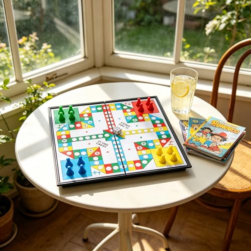 1 Pcs 5 in 1 Magnetic Foldable Board Game Set, Flying Chess Ludo Checkers Backgammon, Portable Travel Family Tabletop Game（Magnetic Flying Chess Board）