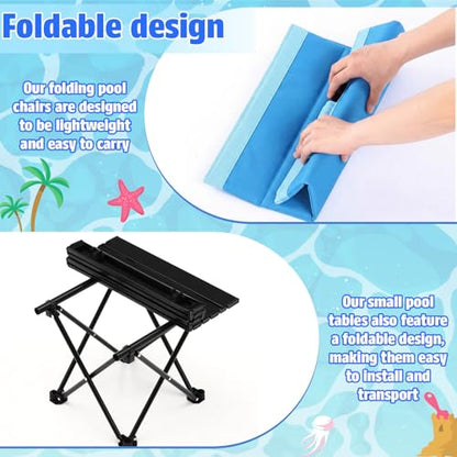 Gerrii 3 Pcs Foldable Poolside Beach Chairs Set with Side Table for Edge of Pool Portable Beach Chairs Folding Pool Seats with Back Support Carry Bag for Adults Traveling Camping Picnic Lawn