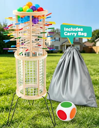 Outdoor Games Wooden Classic Giant Tower, 4FT Yard Game with 36 Balls and 42 Sticks, Dice Game for 2-6 Players, Kids and Adults, Party Game for Outdoor and Indoor, Ideal Gift for Boys and Girls