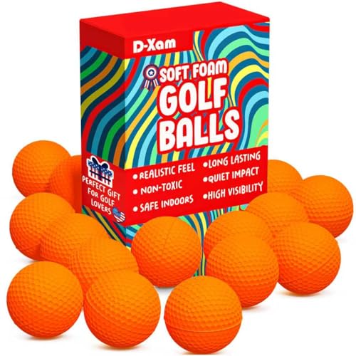 D-Xam Foam Golf Balls Bulk Practice Golf Ball Soft Multicolor, Yellow, White or Orange | Long Lasting & Realistic Feel | Limited Flight Use Indoors Outdoors Backyard Training - color: Orange