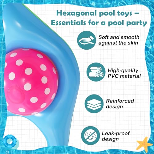 Cyfie Inflatable Floating Pool Toss Game Set with Balls and Pump for Teens Adults, Portable Hexagon Summer Swimming Pool Water Toy for Beach Party Family Backyard Pool Lake Game Travel Vacation - color: Blue-green