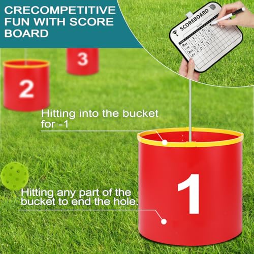 FINCOME Golf Yard Bucket Games 9 Holes Golf Practice Game with Flag, Golf Chipping Game for Kids and Adults Outdoor Indoor Portable Backyard Golf Game for Park, Beach, Backyard, Lawn - size: 9 SET