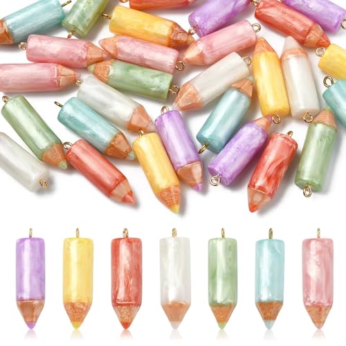 Stiesy Opaque Resin Crayon Charms 28Pcs, 7 Colors 3D Study Tool Pendant Charms Bulk Jewelry Findings for Necklace, Bracelets, Jewelry Making, Keychain Craft Supplies - color: Crayon-7 Colors-28pcs