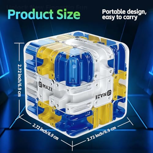 3D Rolling Ball Maze Cube, Large Labyrinth 3D Puzzle Marble Maze Cube, Brain Teaser Game, Educational Learning Sensory Toys Gift for 3+ Age Kids Adults, Logical Thinking, Family Board Games Blue 2.7"