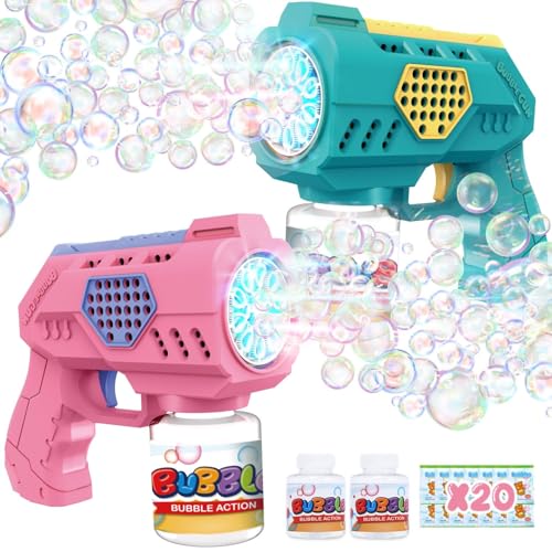 Eaglestone Bubble Guns for Toddlers 2 Packs, LED Light Automatic Bubble Machine Gun for Kids 4-8, Bubble Toys with Bubble Solution,Concentrate, Bubble Blaster Party Favor, Summer Outdoor Toys Gift - color: Green,pink