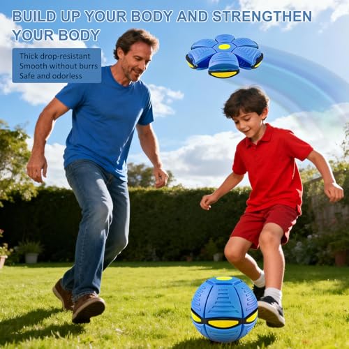Magic Bouncing Ball 6-Light Dual Form – Pop up, Meta Ball Metaball Transforming Design – Flying Saucer Bouncy – Interactive Bouncing Balls for Parent-Child Interaction – Gift Pack – Blue - color: Blue