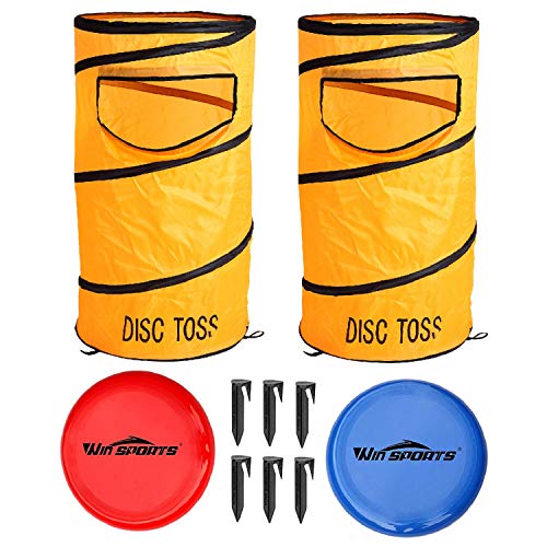 Win SPORTS Folding Disc Toss Game Set - Flying Disc Toss Dunk Game Set - Includes 2 Disc Targets with Bean Bag & 2 Flying Discs & Carrying Case - Great for Backyard,BBQs,Tailgating