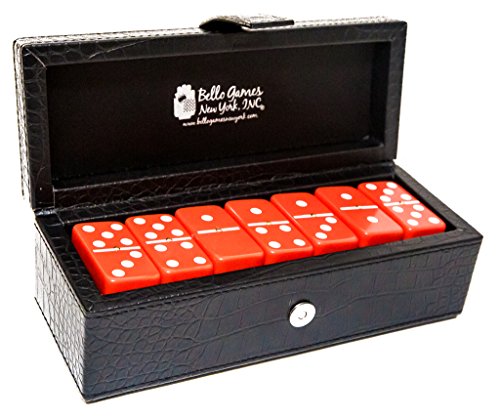 Bello Games New York, Inc. Flushing Meadows Double Six Red Professional Jumbo Size Tournament Dominoes Set with Spinners in a Black Leatherette Case