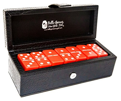 Bello Games New York, Inc. Flushing Meadows Double Six Red Professional Jumbo Size Tournament Dominoes Set with Spinners in a Black Leatherette Case