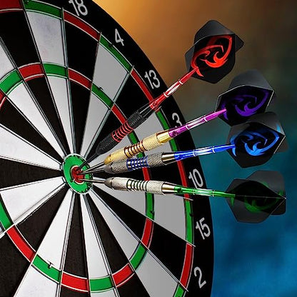 WINSDART Darts Metal Tip Set Professional Metal Darts for Dartboard Steel Tip Darts with Nonslip Iron Barrel Aluminum Dart Shafts,Extra Flights,Dart Sharpener,Gift Box - style: Flame Laser Darts Set