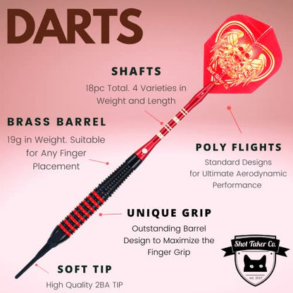 Soft Tip Darts Set - Professional Darts with Customizable Configuration, Aluminum & Plastic Shafts, O-Rings, Flights, Dart Tool, 50PC Extra 2BA Tips - color: 19g-Red A-STC10441