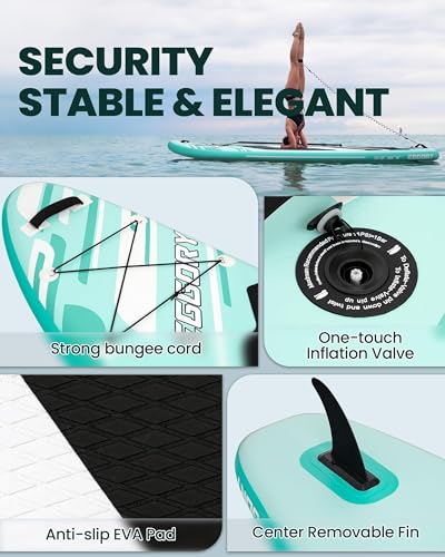 Inflatable Paddle Board,Stand Up Paddle Board Set, Extra Wide SUP Board with Removable Fin, Floating Paddle, Hand Pump, Waterproof Phone Pouch,Traveling Board - color: E green