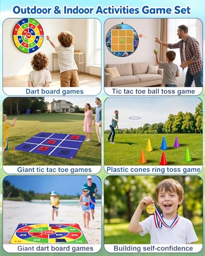 Outdoor Giant Tic Tac Toe Yard Games Double-Sided with Bean Bag Toss Mat, 26" Dart Board with Sticky Balls, Soft Plastic Cones Ring Toss Game for Kids Adults Family Indoor Outside Carnival Lawn Games - size: TG-8