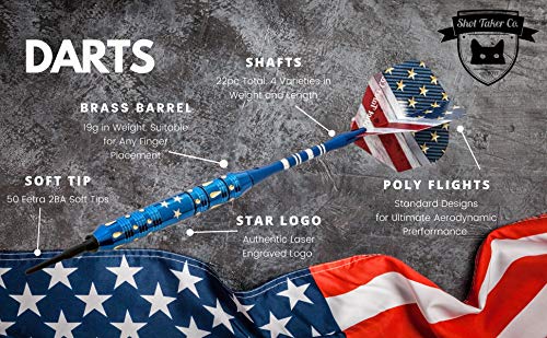 Soft Tip Darts Set - Professional Darts for Electronic Dartboard - Includes Brass Barrels + Plastic & Aluminum Shafts + Rubber O'Rings + Flights + 50PC 2BA Tips + Wrench - style: 19g-USA-STC10421
