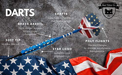 Soft Tip Darts Set - Professional Darts for Electronic Dartboard - Includes Brass Barrels + Plastic & Aluminum Shafts + Rubber O'Rings + Flights + 50PC 2BA Tips + Wrench - style: 19g-USA-STC10421