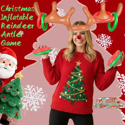 2 Set Inflatable Reindeer Antlers Ring Toss Game, Christmas Games for Family Party Great for Adults and Kids - style: 4 PACK