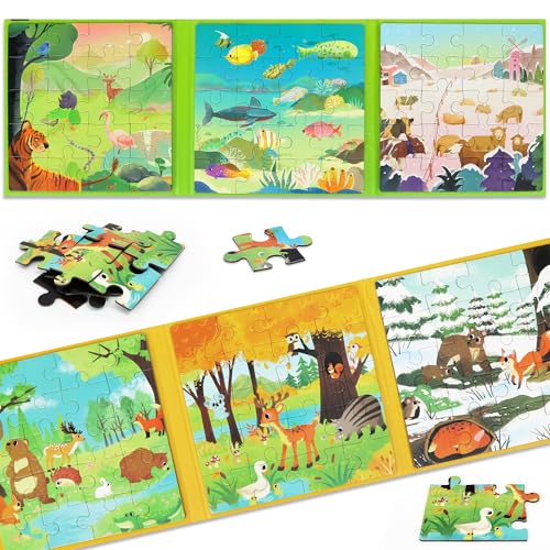Magnetic Puzzle for Toddlers 3-5 2PK-120PCS-6 Animal Themes Puzzles for Kids 4-6 Travel Puzzle for Airplane/Car/Road Trip/Gift Toys for 3-8 Girls and Boys - color: 2pk Season Animals