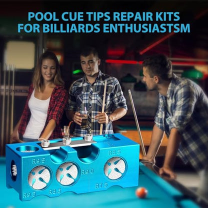 11-in-1 Billiards Pool Cue Tip Shaper, Pool Cue Tips Replacement Kit, Pool Cue Tips,Pool Cue Tip Tool for Replacement and Shaping Cue Tips - color: Blue