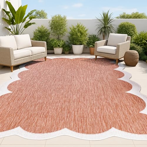 JONATHAN Y Cottage Two-Tone Scalloped Indoor Outdoor Area Rug 6X9 Terra/Cream, Alice Classic for Backyard, Patio, Porch, Easy-Cleaning, High Traffic, Pet-Friendly, Non-Shedding (SHP103C-6) - color: Terra/Cream, size: 6'2" x 9' (Rectangular)