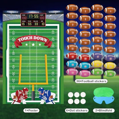 Hooqict Pin The Football on The Goalpost Football Party Games for Kids Game Day Boys Sports Theme Birthday Party Decorations, Large Poster with 36 Rugby Stickers - style: Football