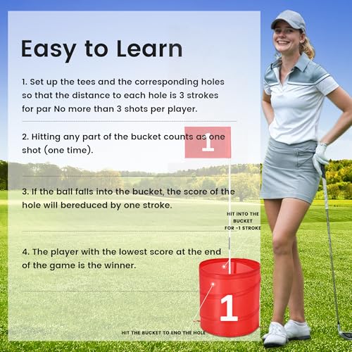 Golf Bucket Yard Game 6-Hole Set with 2 Clubs, Portable Outdoor Yard Game for Family and Adults, Golf Chipping Practice for Lawn, Beach, Camping, Park - 6 Holes