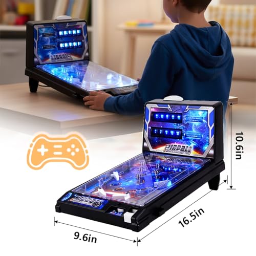 Tabletop Mini Pinball Machine, Electronic Ball Shooting with Lights Sounds and Scorer, Action and Reflex Game for Kids & Adults Ages 6+