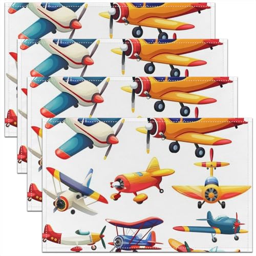 Erosebridal Set of 4 Airplane Placemats 12X18 Inch,Cartoon Flight Airliner Place Mats for Men Teens Kids Boys,Aircraft Aviation Theme Waterproof Placemats for Dining Patio Table Kitchen Decor - color: Off White Yellow Blue