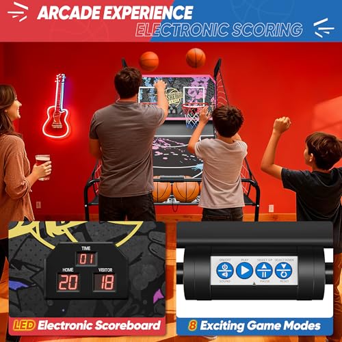 Basketball Arcade Game Shot Creator Indoor Foldable Electronic Double Shootout Sport Game Official Home Dual Shot Basketball 2 Player with 4 Balls (Black Purple) - color: Black Purple