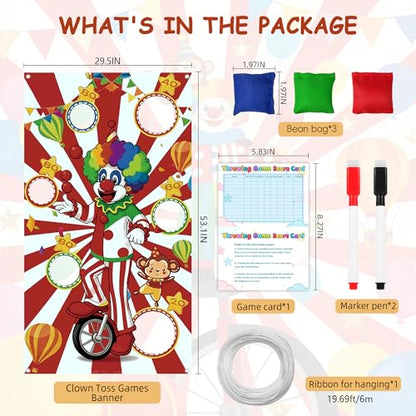 Carnival Toss Game Banner with 3 Bean Bags and 19.6ft String,Washable Heavy Duty Outdoor Indoor Carnival Theme Party Game Banner for Adults(53x30in)