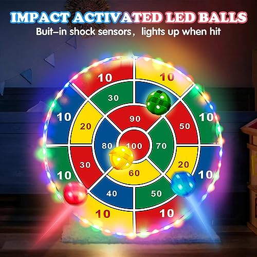 Kids Dart Board Game Set-29 inchs, Board Games with 16 Stick Balls, Summer Indoor Outdoor Toys Games for Kids Ages 4-8, Birthday Party Games Yard Toys for Kids Ages 3 4 5 6 7 8 9 10 11 - style: LED Dart Board