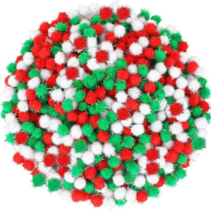 SEPGLITTER 1000 Pcs Christmas Glitter Red Green White Pom Poms for Crafts | 1cm Mini Size, Christmas Sparkle Puff Balls, DIY Crafts Making, Handmade Projects, Xmas Holiday Party Supplies Decoration - style: Glitter Red Green White Style