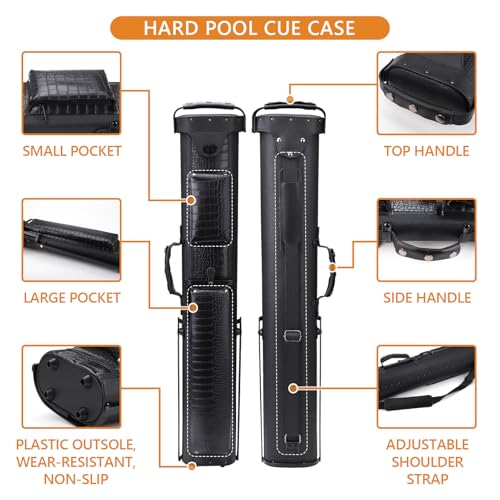 2x4 Pool Cue Case, Hard Pool Cue Case, Billiard Cue Case with Stand, Billiards Accessories Holds 2 Cue Butt and 4 Cue Shafts - color: Black