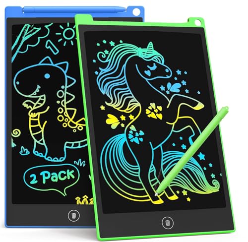 TECJOE LCD Writing Tablet, 8.5 Inch 2 Pack Colorful Doodle Board Drawing Tablet for Kids, Kids Travel Games Activity Learning Toys Birthday Gifts for 3 4 5 6 Year Old Boys and Girls, Blue Green - color: Blue Green
