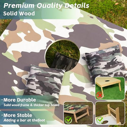 Cornhole Board Set 4FTx2FT Solid Wood Regulation Size Cornhole Set Includes 8 Cornhole Bags for Adults (Camouflage, 4' x 2')