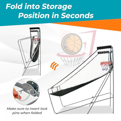 GYMAX Arcade Basketball Game Indoor Foldable with 8 Game Modes, Arcade Sound, 4 Balls and Inflation Pump, Electronic Basketball Games for Home - color: Green