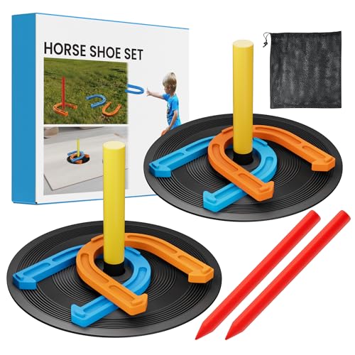 NQV Horseshoe Outside Game, Horse Shoe Game Kit, Horseshoe Set for Kids Adults. - style: indoor outdoor orange & blue
