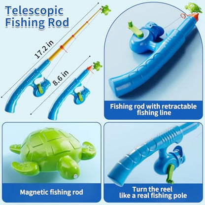 Magnetic Fishing Game Toys for Kids Toddlers 3-5 4-8, Water Table Bathtub Toys with Pole Rod Net & Fish, Water Bath Pool Outdoor Fishing Toys for Kids Toddlers Baby Boys Girls Age 3 4 5 6 7 8 Year Old - style: 2 rods 2 nets 35 fish