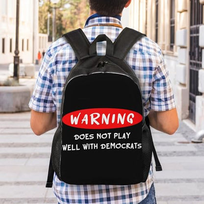 Warning Does Not Play Well With Democrats Backpacks For Men Women Book Bag Travel Hiking Camping Work Lightweight - color: Ye11