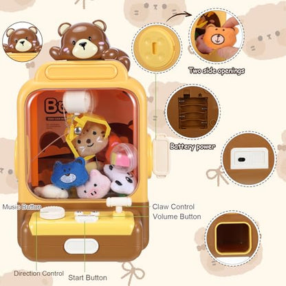 Arrowbash Cartoon Claw Machines for Kids 36 Prizes Age 6+ Mini Vending Machines with Music for Kid with Plush Toy Christmas Birthday Thanksgiving Girls Boys Gifts(Bear) - style: Bear