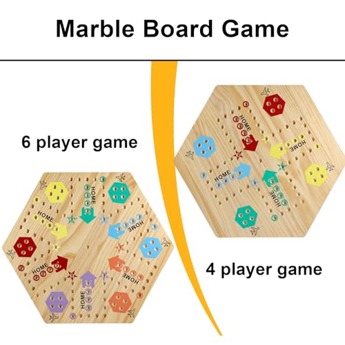 Extra Large 23.6 Inches Wahoo Marble Board Game 4 and 6 Players 2 Sided Painted Thicken Wood Board Perfect Game for Family Friends Party - color: Log, style: 23.6 Inch