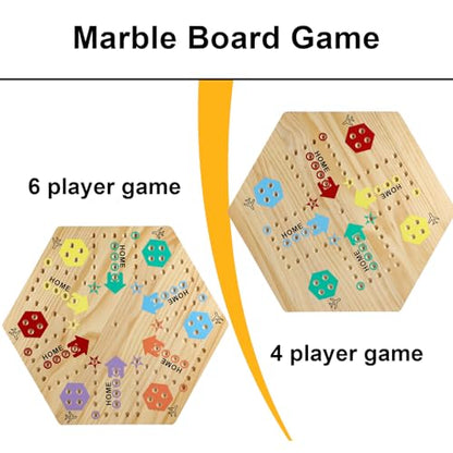 Extra Large 23.6 Inches Wahoo Marble Board Game 4 and 6 Players 2 Sided Painted Thicken Wood Board Perfect Game for Family Friends Party - color: Log, style: 23.6 Inch