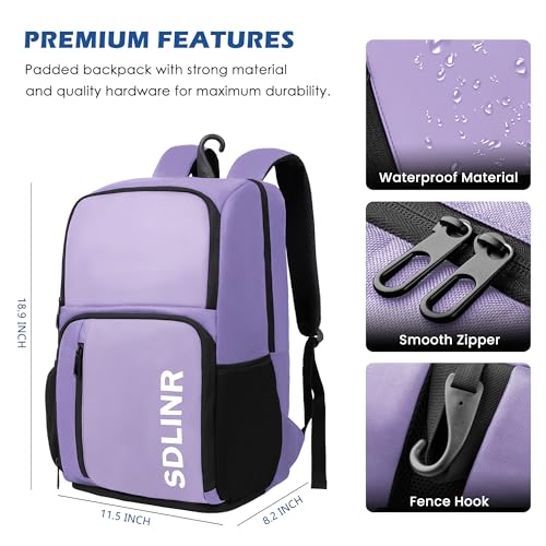 SDLINR Pickleball Bag Fits 4+ Paddles, Large Pickleball Backpack with Shoe Compartment and Fence Hook,Pickleball Gifts for Men Women - color: Purple