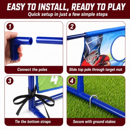 Punieayi Football Toss Game with 4 Inflatable Balls, Football Throwing Target Games for Boys 8-12, Sports and Outdoors Toys for Kids Ages 3+